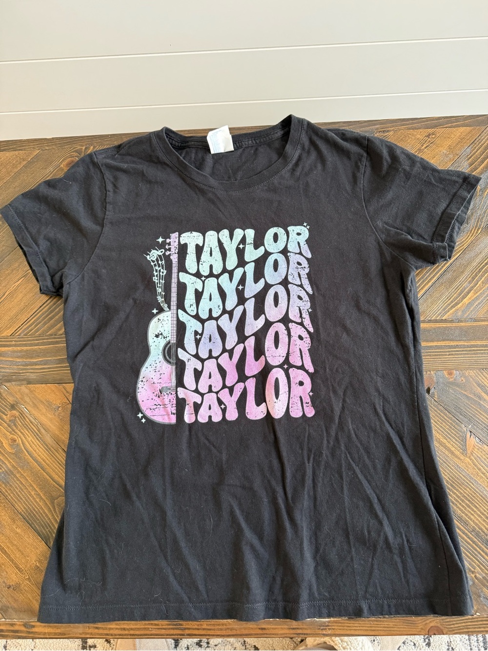 Port and Company Taylor Tee with Pastel Guitar and Repeated Name